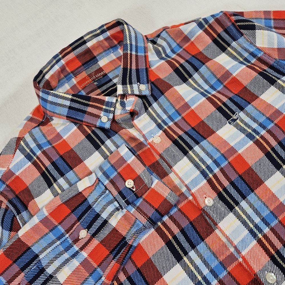 Vineyard Vines Shirt Mens XL Cotton Twill Flannel Plaid Red White Blue‎